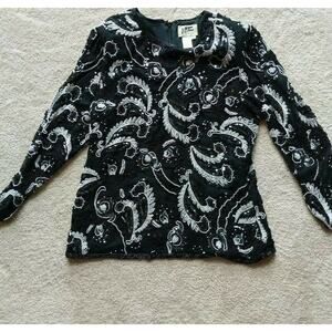 Sequin Top Large Art Knit Brand Paisley blk/white Pattern!